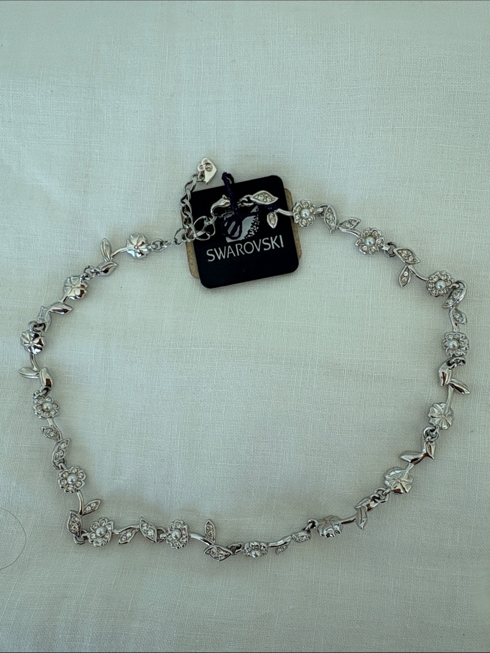 Swarovski Silver Floral Crystal Choker Necklace